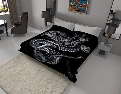 Crover 3K-H6E0-4FGF Korean Solaron Super Thick Mink Blanket (King, Dragon Black), Multicolor