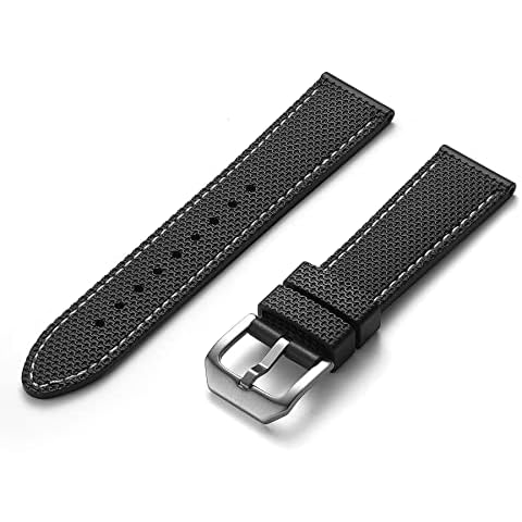 Crafter Blue UX05 Straight End Watch Band Rubber Strap Replacement for All 20mm Width Lug Watches, Black with White Thread Cover