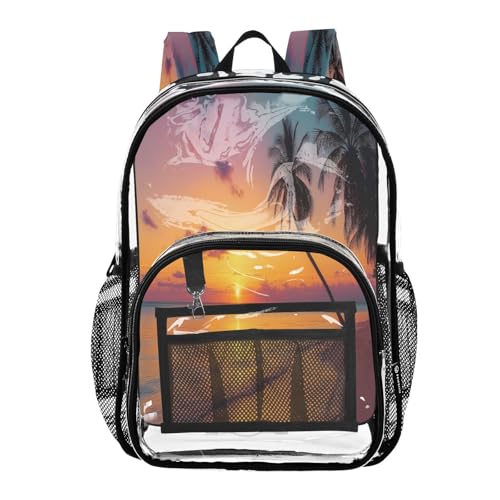 Tropical Beach Clear Backpack - Stadium Approved Large 15.7-inch Waterproof Transparent Bag for Sports, Concerts, Work, Travel#63