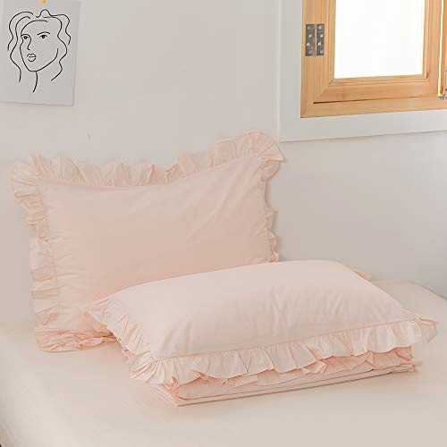 Simple&Opulence Kids 100% Organic Cotton Duvet Cover Twin(68"X 86")- 2 Pieces(1 Comforter Cover, 1 Frilled Pillowcase)- Rose Pink- Light Weight Girls Bedding Set With Ruffled #TOP6