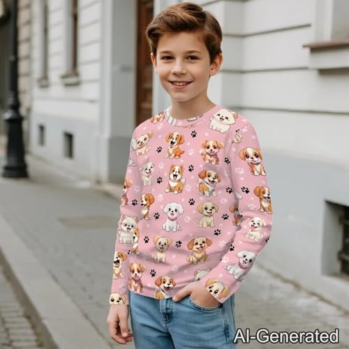 Image of Renewold Boys Girls Tees Kids T-Shirt Long Sleeve Crewneck T Shirts Casual Athletic Tops Clothing for Home School Travel