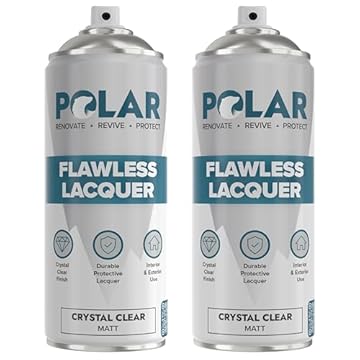 Polar Flawless Lacquer Spray - Protective Coating for Wood, Ceramic, Glass, Plastic & Metal - Scratch Resistant & UV Protection - Primer for DIY, Interior & Exterior - Matt Finish - Clear - 2x400ml