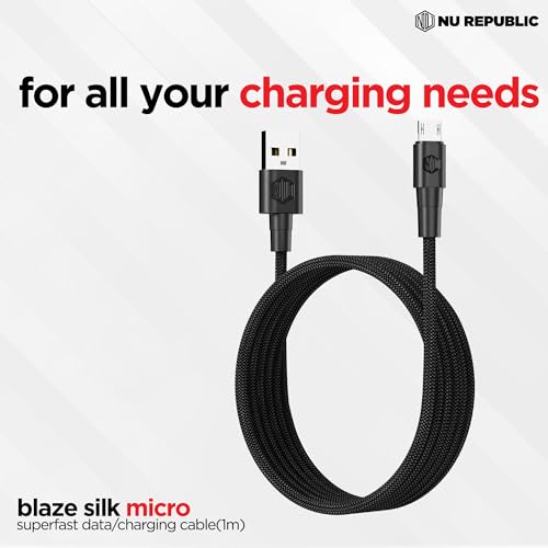 Image of Nu Republic Blaze Silk Micro Tangle Free USB 3.1A Unbreakable Rugged & Nylon Braided Charging Cable (Black)