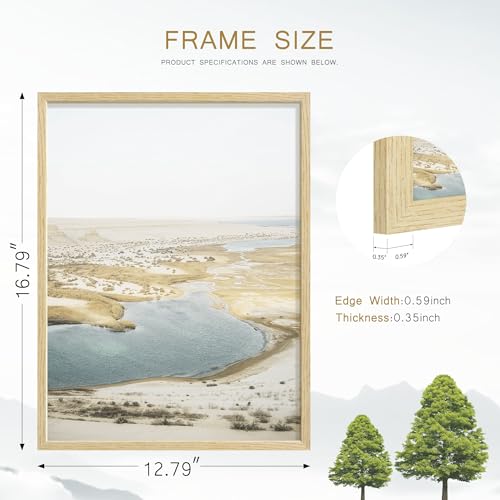 Image of 12x16 Picture Frame Set of 4, Natural Solid Wood Picture Frames, Display 12x16 Photos without Mat, Horizontal or Vertical Wall Mounting Poster Frame, Oak Wood Grain