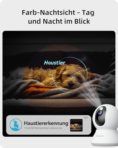 blurams 2K WLAN Kamera Überwachung innen,360° Überwachungskamera innen, Baby Monitor & Haustierüberwachung, Nachtvision, Zweiweg-Audio, Menschenerkennung, 2.4G/5G Wi-Fi 6, Kompatibel Mit Alexa