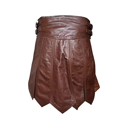 Men's Real Brown Leather Gladiator Kilt – Roman Style, Fully Lined, Adjustable, LARP, Utility Kilt (K1)2