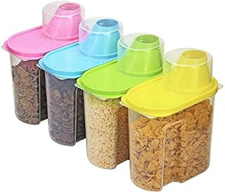 4 Piece Plastic Kitchen Storage Box | 1.9L Dry Food Dispenser with Air Tight Lid | Made Of Food Grade PP Material | Non-Toxic Odorless | Hygienic And Easy To Use | Set Of 4(Blue, Green, Pink & Yellow)