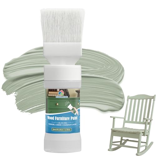 Wood Furniture Paint for Cabinets, Doors, Tables, Chairs and Dressers All In One Refinishing Matte Wood Paint Kit Water-Based No Need Prime No Varnish Easy to Use 6.35oz-1 Pack (Sage Green)