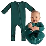Dreamland Baby Bamboo Viscose Baby Pajamas (0-24 months). Ultra Soft Viscose Sleepers with 2-Way Zipper, Mitten & Foot Cuffs. Mom-Owned US Business, Premium Materials Forest Green