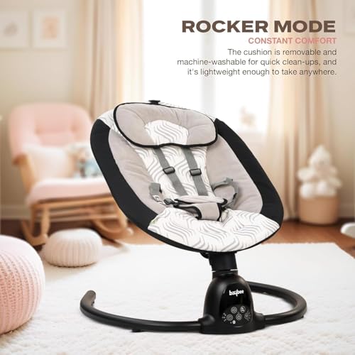 Image of BAYBEE Electric Baby Swing Cradle for New Born Baby | Rocker for Babies with Adjustable Speed & Safety Belt | Automatic Swing Cradle with Mosquito Net, Music & Toys for Infant Boys Girls (Black)
