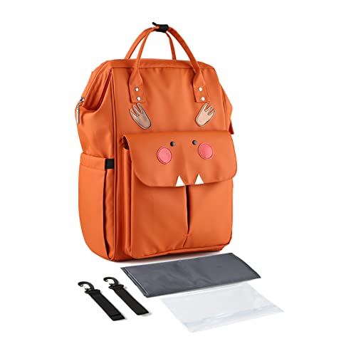 SONARIN Stylish Large Capacity Baby Changing Bag Backpack,Multifunctional Waterproof Travel Diaper Bag Nappy Changing Bag with Changing Mat & Stroller Straps for Mom & Dad(Orange)