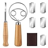 BrKern Bäckermesser Set mit 5 Klingen, Brotklinge & Teigmesser für Sauerteig, Brot Einschneidemesser mit Wechselklingen, Inkl. Doppelschneid-Rührer