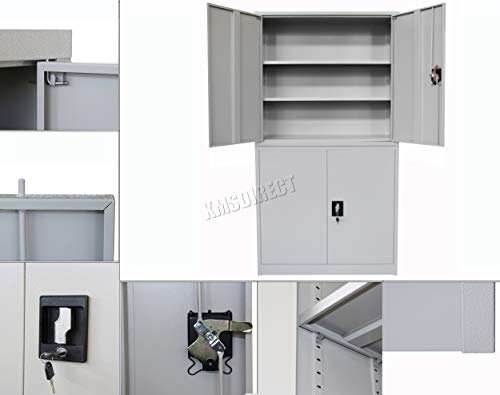 FoxHunter WestWood Lockable A4 Filing Cabinet Steel Office Storage Cupboard Unit With Keys Metal Tool Multi Doors Home Furniture Organiser 1800H FCS06 Grey