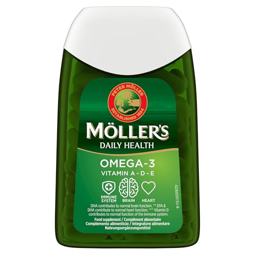 MÖLLER'S - Moller | Oméga-3 Capsules | Huile de poisson | Complément alimentaire nordique oméga-3 avec EPA et DHA et vitamines A, D et E | Marque de 166 ans | Santé quotidienne | 112 gélules