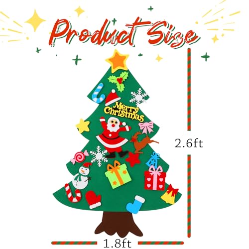 CASA CLAUSI Felt Christmas Tree for Kids DIY Christmas Decorations 2.6ft Xmas Gifts Ideas Kids Party Supplies Home Door Hanging Decor 22 Pcs - Image 4