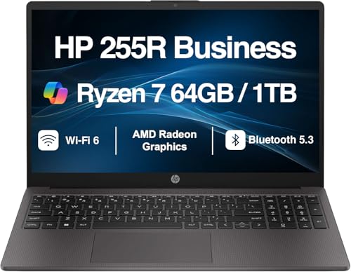 Image of HP 255R G10 15.6 inch FHD Business Laptop, AMD Ryzen 7 7735U 64GB RAM 1TB SSD