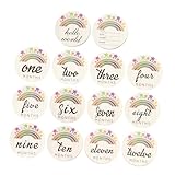 Yardwe 14 Stück Meilensteinkarten Holz Dekorative Monatskarten für Neugeborene Erinnerungsstücke zur Ersten mit Wunderschönem Design Gravurtechnik