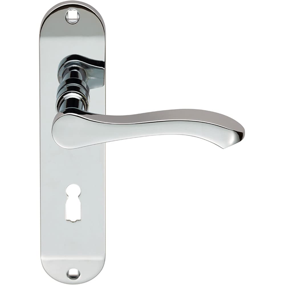Pair Scroll Lever Door Handle on Lock Backplate - 180 x 40mm - Polished Chrome | Lever on Backplate Door Handle - Internal Door Hardware - Lock, Euro, Oval and Latch Options Available