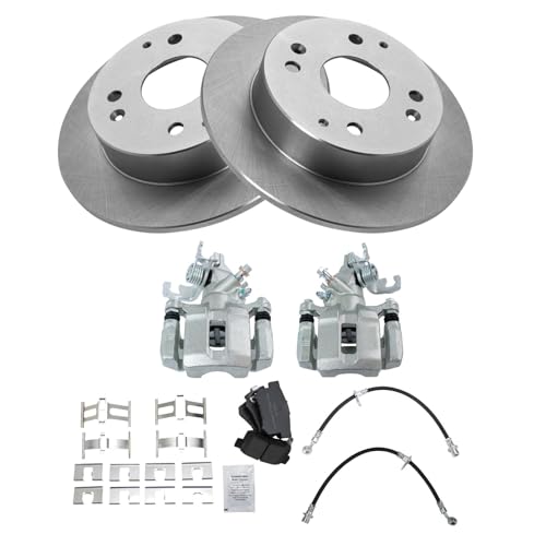 Image of TRQ Rear Brake Pad and Rotor Set Semi Metallic Calipers Compatible with 1998-2002 Honda Accord Coupe