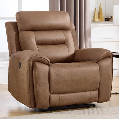 Image of ANJ Power Recliner Chair for Adults with USB&Type-C Ports, Breathable Faux Leather Oversized Electric Recliners, Single Overstuffed Heavy Duty Reclining Sofa Chairs for Living Room, Brown