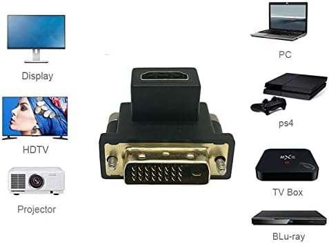 Miniatura 6 de Adaptador DVI en ángulo inferior de 90 grados a HDMI, macho DVI dorado a HDMI hembra, para computadora y HDTV y tarjeta gráfica, proyector