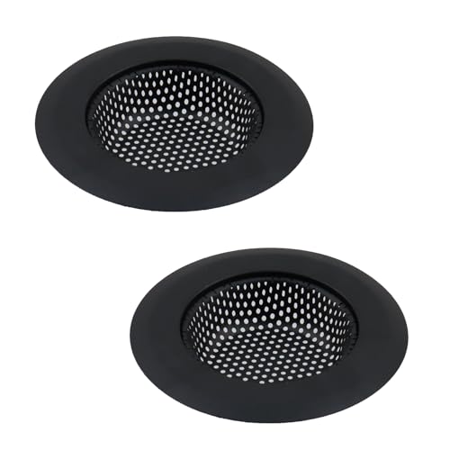Bitray 2Pcs Kitchen Sink Drain Strainer Stainless Steel Kitchen Sink Stopper 4.45 Inch (11.3cm) Black Drain Basket - Black