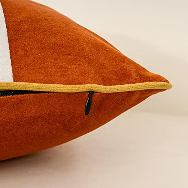 Yangest Orange Patchwork Lumbar Throw Pillow Cover Striped Velvet Cushion Case Modern Neutral Oblong Pillowcase for Sofa Couch Bedroom Living Room Home Decor, 12x20 Inch