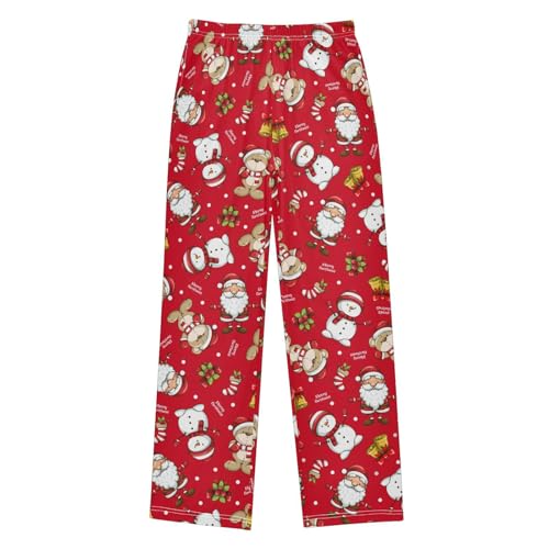 Christmas Bear Snowman Boys Long Pants Soft Trousers Elastic Waist Kids Lounge Bottoms with Pockets S-XL