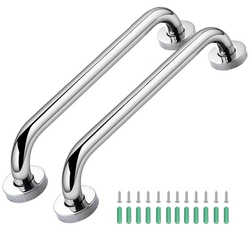 2 Pack 17inch Grab Bar Rail, 304 Stainless Steel Non-Slip Bathroom Chrome Grab Rail, Non-Slip Disability Auxiliary Handle, Safety Handle for Bedroom Bathtub, Shower, Steps, Indoor/Outdoor, 43.5cm