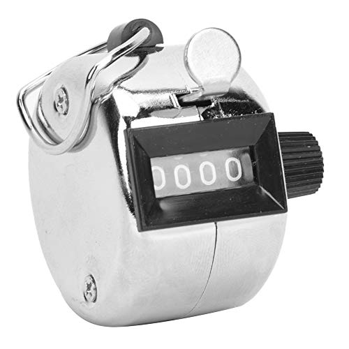Berm 4 Digit Hand Tally Counter Silver Aluminium Alloy Handheld Counting Device with Plastic Knob Reset for Sports Events Traffic Surveys Classroom Attendance Data Collection