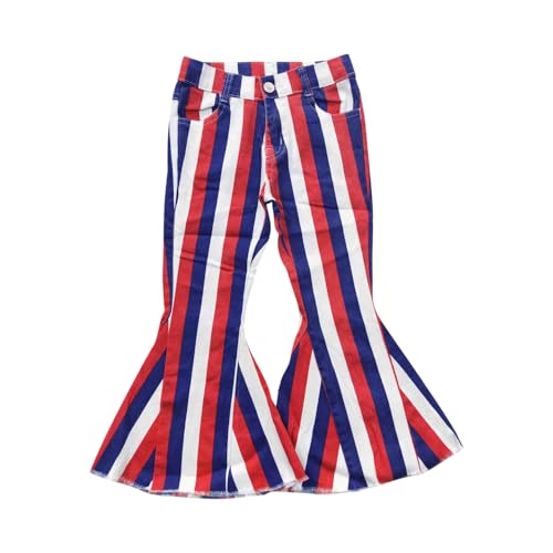 Todder Western red Blue White 4th July Stripe Jeans Girl Jeans Bell Bottom Pants