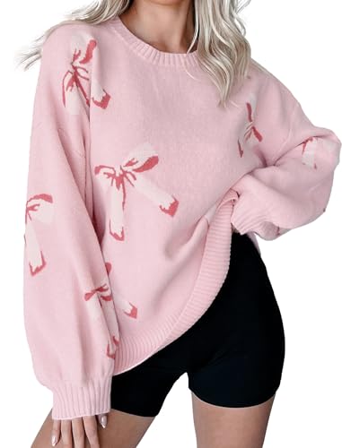Womens Oversized Cute Bow Sweater Fall 2025 Trendy Preppy Chuncy Knit Long Sleeve Valentines Day Pullover Sweaters