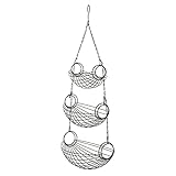 Home Basics 3-Tier Adjustable Chrome Heavy Duty Wire Hanging Fruit or Vegetable Kitchen Storage Baskets, Black Finish, Hammock Style