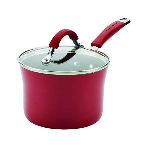 Rachael Ray Cucina Nonstick Sauce Pan/Saucepan with Lid, 2 Quart, Red