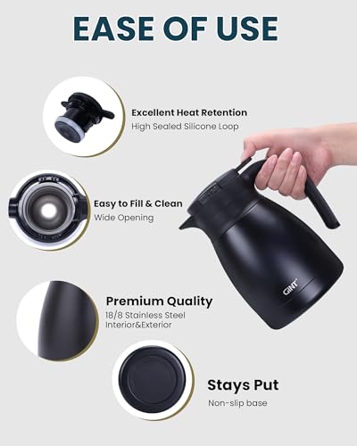 Image of GiNT 1L / 34Oz Thermal Coffee Carafe, Insulated Stainless Steel Coffee Carafes for Keeping Hot /Double Walled Vacuum Thermal Carafe (Black)
