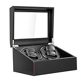 SHZICMY Watch Winder Box with Silent Bidirectional Motor & Carbon Fiber PU Leather, 4 Rotating +6 Storage Compartments, 10dB Quiet Automatic Watch Winder for Men/Women