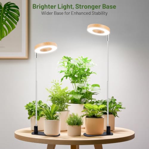 Image of LBW Grow Light for Indoor Plants, Full Spectrum Plant Light with Base, Height Adjustable Plant Grow Lamp with Auto Timer 6 /8 /12 /16H, 3 Colors,5 Dimmable Brightness, for Small Plants, Faux Bamboo Grain