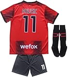 The Sturdy 2023/2024 Milan Home #11 Christian Pulisic Football Soccer Kids Jersey Shorts Socks Set Youth Sizes(26,Red)
