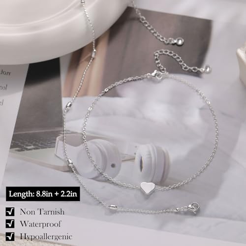 Image of FUNEIA Gold Silver Ankle Bracelets for Women Waterproof 14K Gold Plated Anklets for Women Non Tarnish Dainty Layered Beaded Heart Anklet Set Summer Beach Foot Chain Jewelry Gifts Trendy Stuff