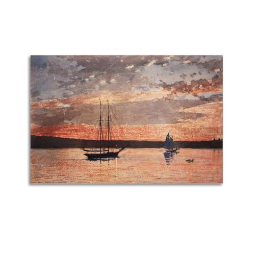 Winslow Homer - Póster artístico para el trabajo, puesta de sol en Gloucester, decoración del hogar, arte para colgar en la pared, para dormitorio, pinturas decorativas estéticas, 60 x 90 cm
