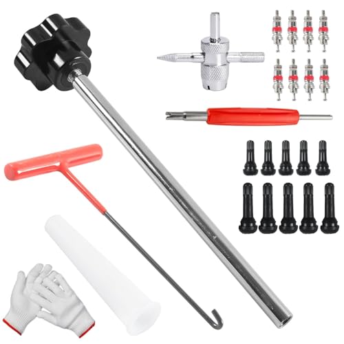 Taipintee 21 Pièces Jeu D'outils pour Valve de Pneu, Métal et Plastique, Comprenant Un Extracteur de Valve, Un Outil à Crochet, pour Les Voitures, Les...