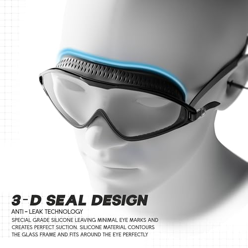 Image of KONEX Swimming Goggles | UV Protected Big Frame Lens | Anti-Fog & Anti-Leak Soft | Effective - Black
