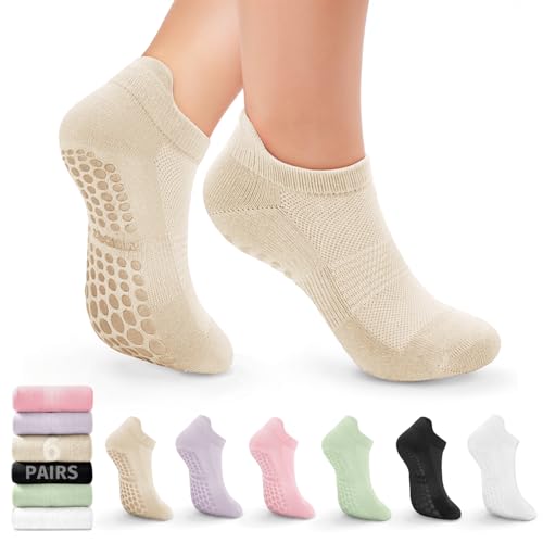 Image of 4 /6 Pairs Pilates Yoga Socks for Women | Non Slip Grip Socks | Athletic Barre Workout