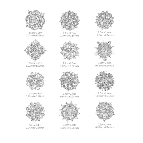 Image of 12 /36 Pieces Wedding Bouquet Brooches for Women Fashion, Rhinestone Bulk Flower Brooch Pins for Crafts
