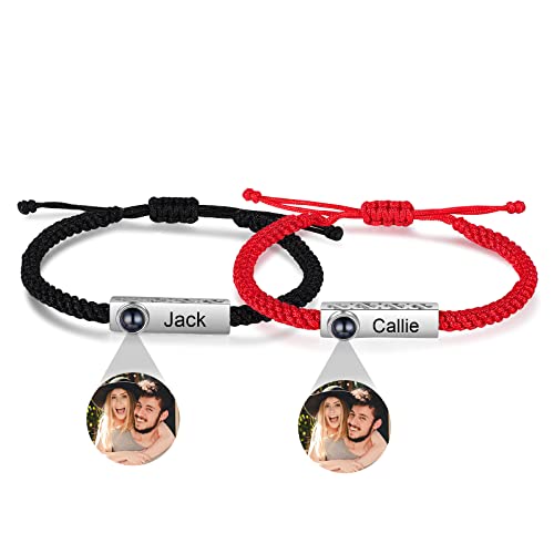 lorajewel 2 Pièces Femme Bracelet Personnalisé Projection de Photos Magnétique Cœur Pendentif Fibre Tresser Corde Bijoux Cadeau Anniversaire pour Mère et Fille Fête des Mères #7 Cover