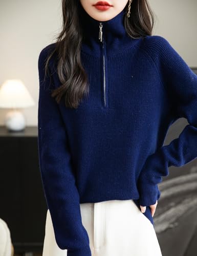 Women's 100% Merino Wool Sweater 2025 Fall Winter 1/4 Zip Pullover Casual Long Sleeve Knit Sweater Tops3