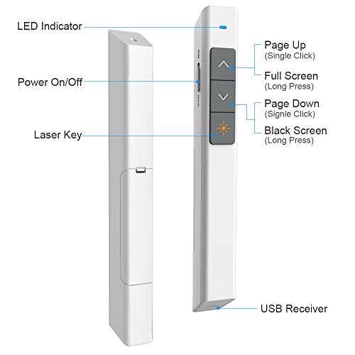 KNORVAY N26 Wireless Presenter with Laser Pointer 300 FT, 2.4GHz Presentation Clicker for Powerpoint Presentation, PPT Powerpoint Clicker for Presentation Remote Google Slide Clicker