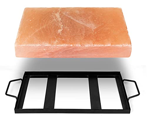 Himalite Himalayan Salt Block for Cooking – 12x8x1.5” Natural Rock Salt Plate with Stainless Steel Tray – Grill, Sear, Chill & Serve – Gourmet Gift for Chefs, Men & Women
