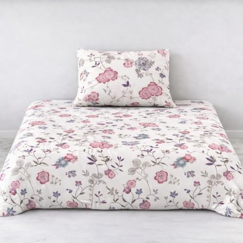 Image of DECOR2ADMIRE 300 Thread Count Premium Cotton Printed Single Bedsheet with One Pillow Covers for Home 60 Inches x 90 Inches (White Blush Floral, Single 60 inch x 90 inch)