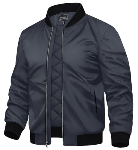 TACVASEN Mens Jackets Smart Casual Bomber Jackets Winter Warm Varsity Jacket Zipper Baseball Coats Dark Grey,L